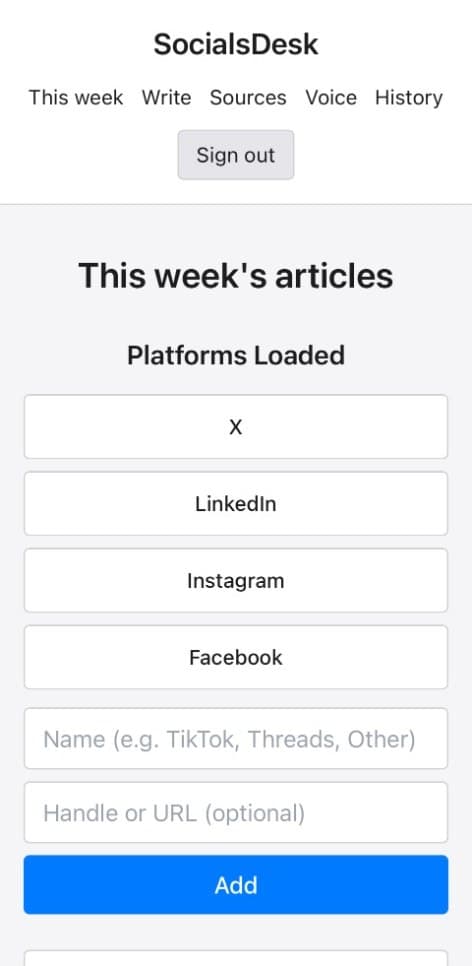 SocialsDesk This week screen